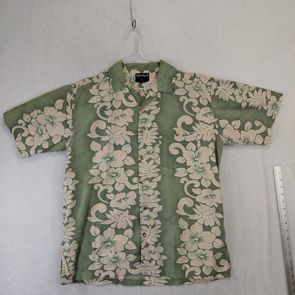 Enyce Mens Green Floral Hawaiian Button‎ Down Shirt Short Sleeve Large Y2K Retro